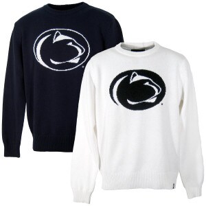 navy and white crew neck sweaters with Penn State Athletic Logos